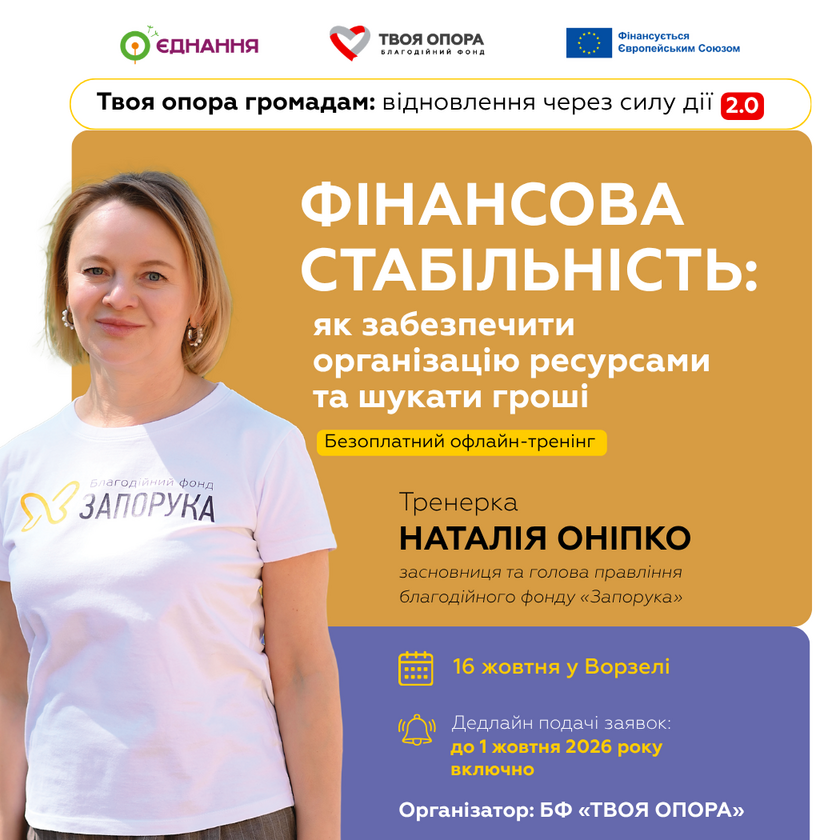 Як забезпечити організацію ресурсами та шукати гроші: безоплатний офлайн-тренінг для організацій